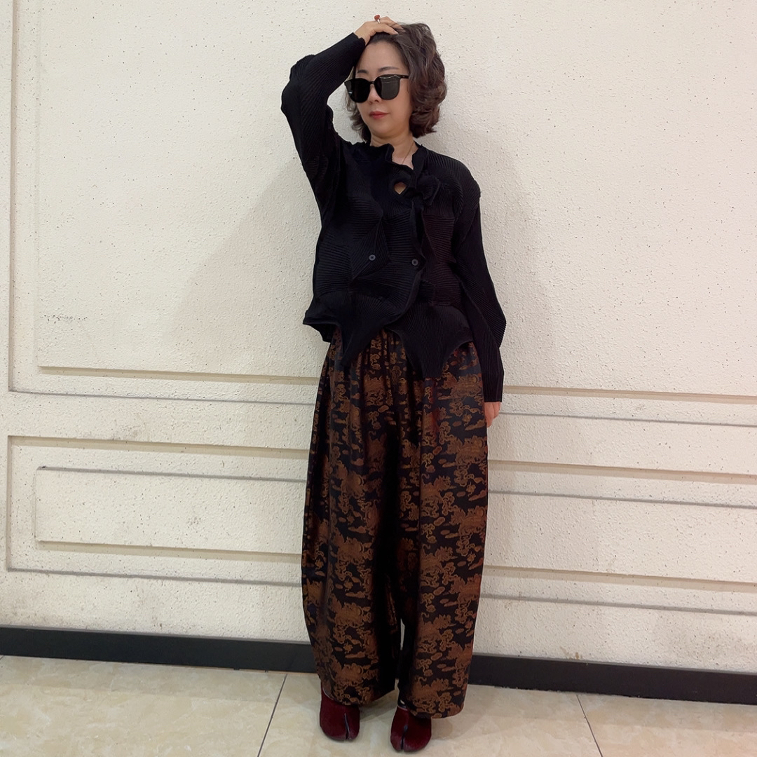 复古松紧腰宋锦花苞裤