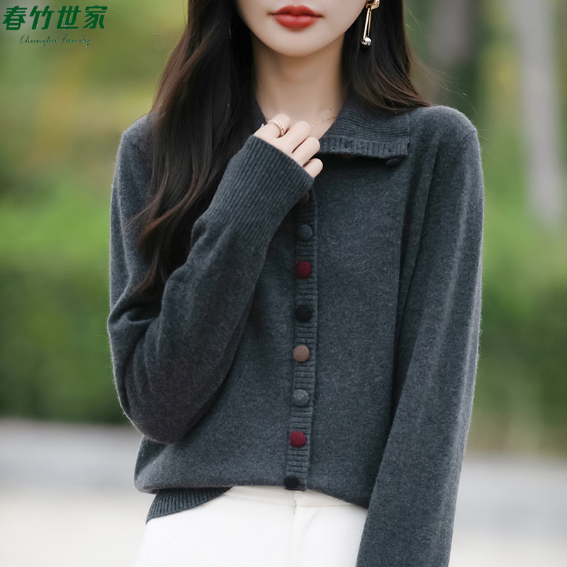 春竹世家长袖毛衣高领外套洋气彩扣针织套头羊毛显瘦长袖羊绒上衣
