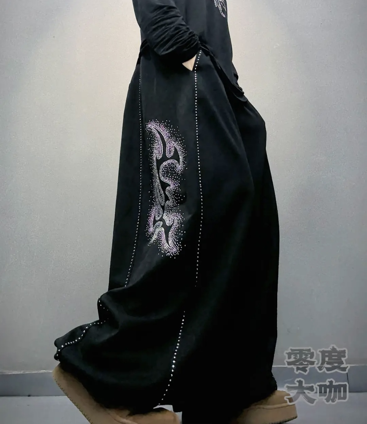 FH8986秋冬款烫钻闪钻宽松弯刀阔腿长裤休闲百搭时尚显瘦气质