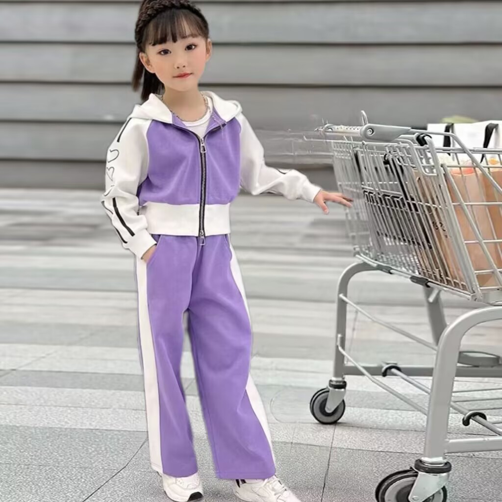 秋季黑色儿童运动女孩春秋款新款休闲外秋装女童秋装女童秋款套装