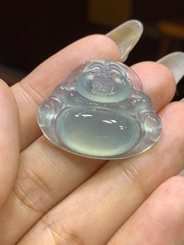 缅甸天然翡翠A货，蓝底胶块佛公，底干净细腻无纹裂，性价比高