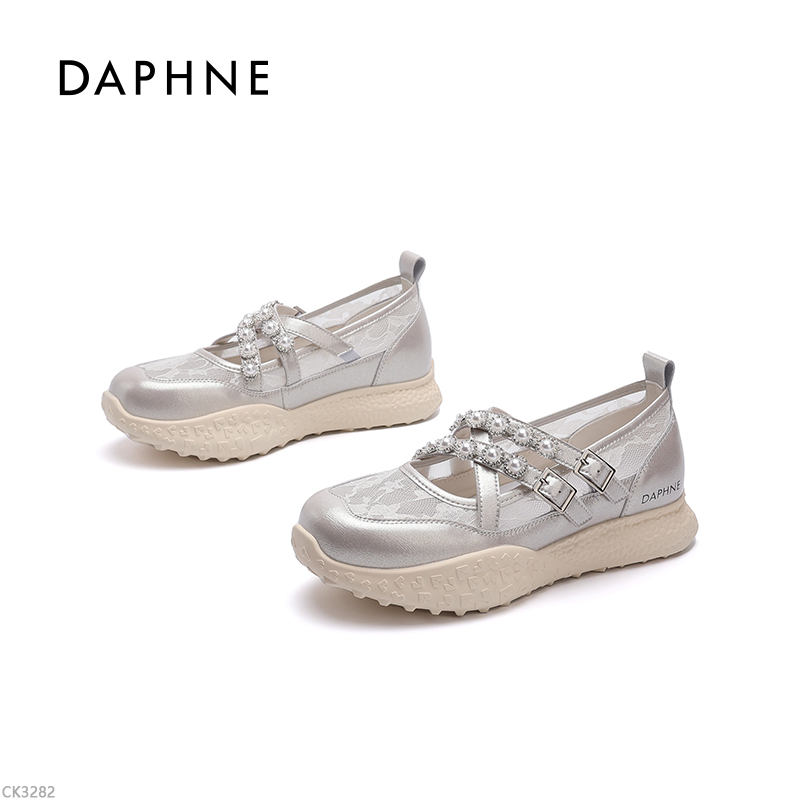 达芙妮品牌女鞋2025夏季新款增高3.5cm蕾丝真皮时尚透气玛丽珍鞋