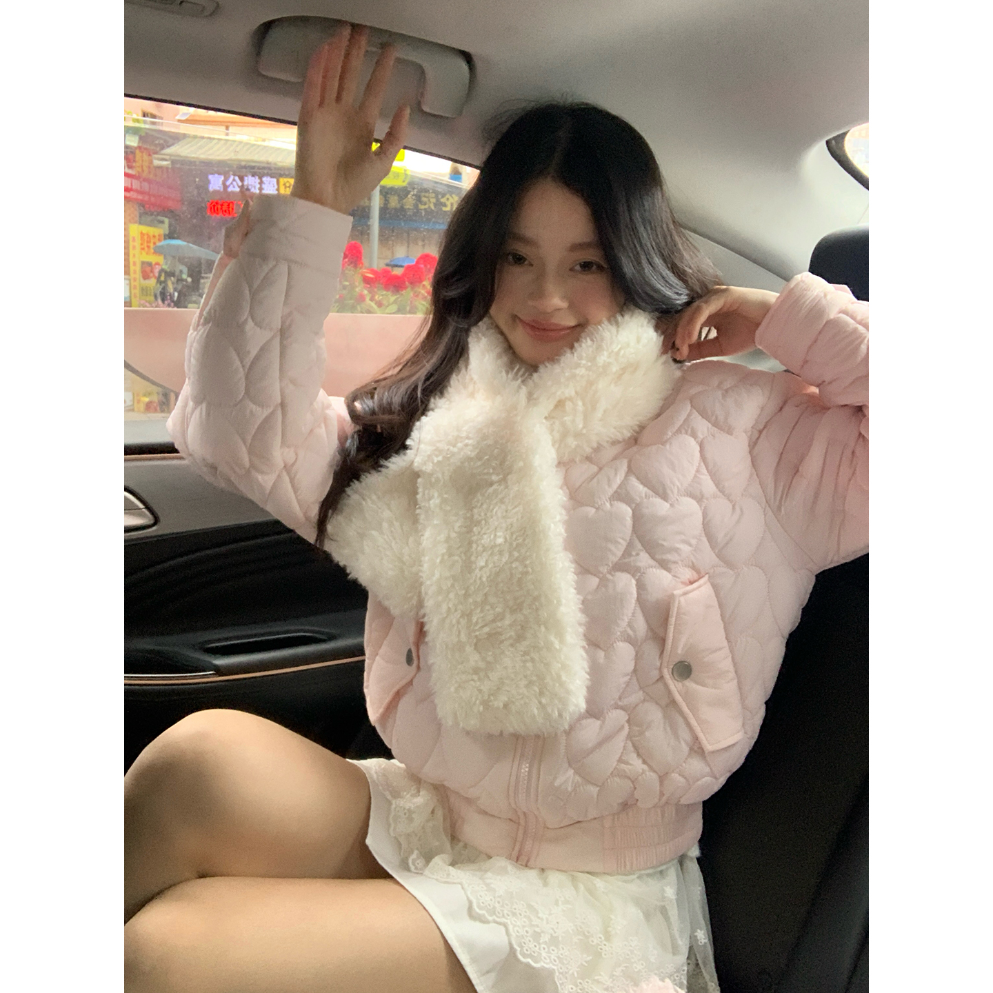 宋正恩12/22 【粉桃韩系甜飒爱心绗缝云绒领轻棉服】HY1152