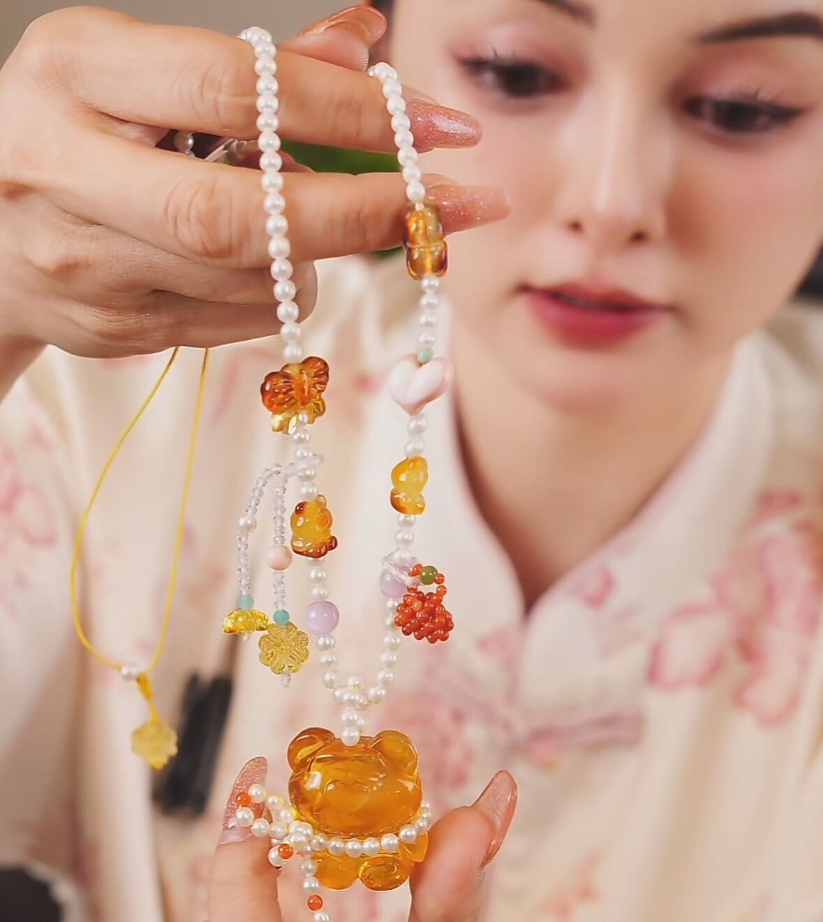 【宇涵珠宝】蜜蜡围脖大熊DIY珍珠项链-多样性发