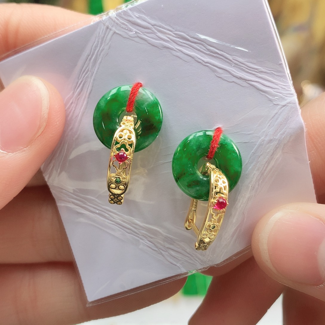 翡翠耳饰银S925镶嵌耳饰