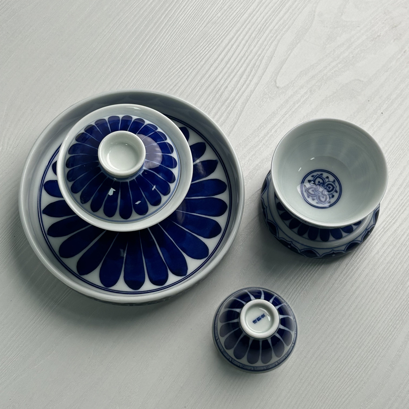 景德镇陶瓷仿茗青花菊瓣宝相茶具套组整套茶器家用高端茶器茶具