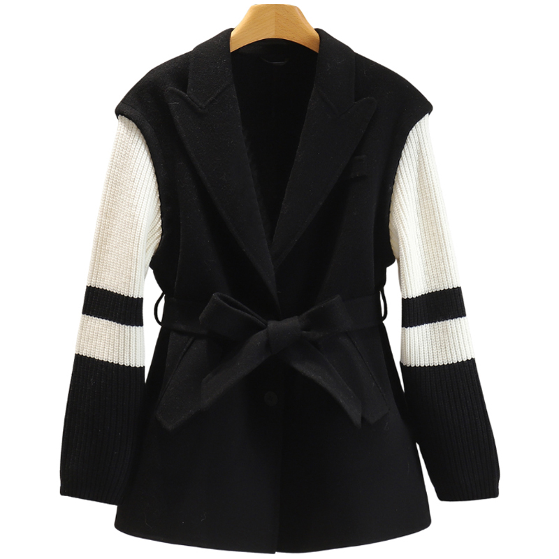 【开播福利】假两件绑带双面呢外套#WYX48B006