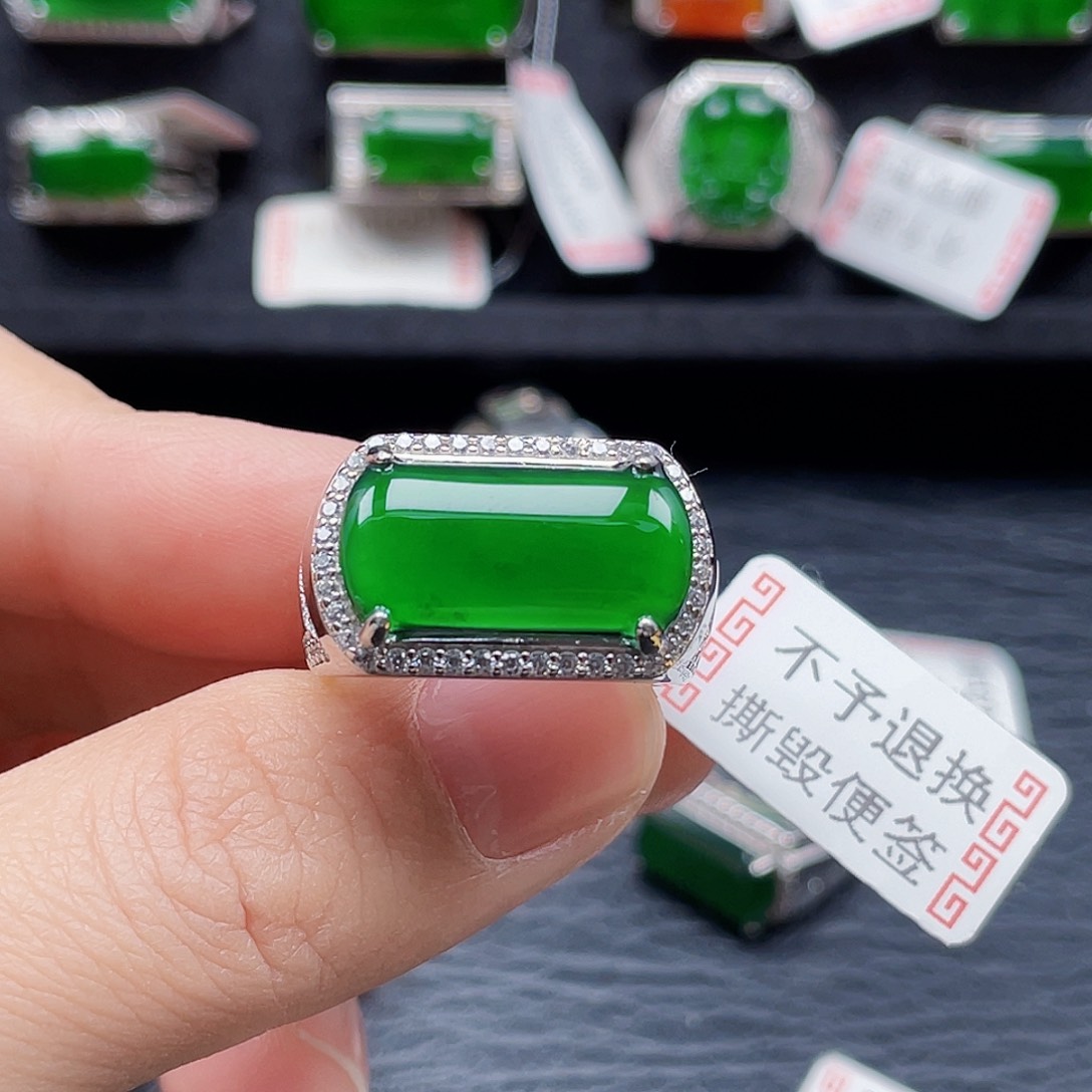 翡翠戒指银S925镶嵌木**森天然a货翡翠3108