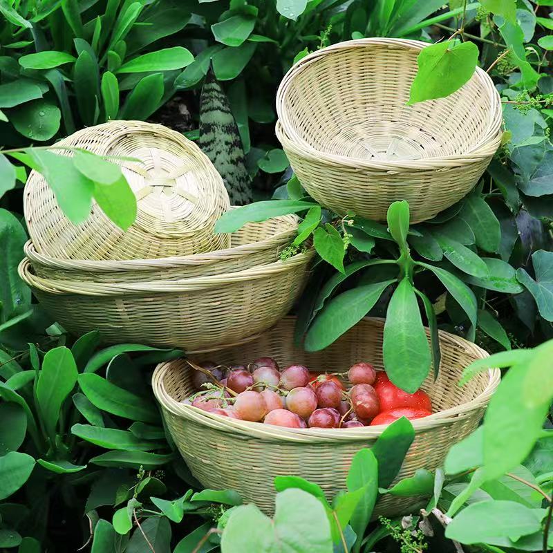 竹子编织竹制品水果蓝馍馍框圆形馒头筐家用新款竹篮竹编簸箕天然