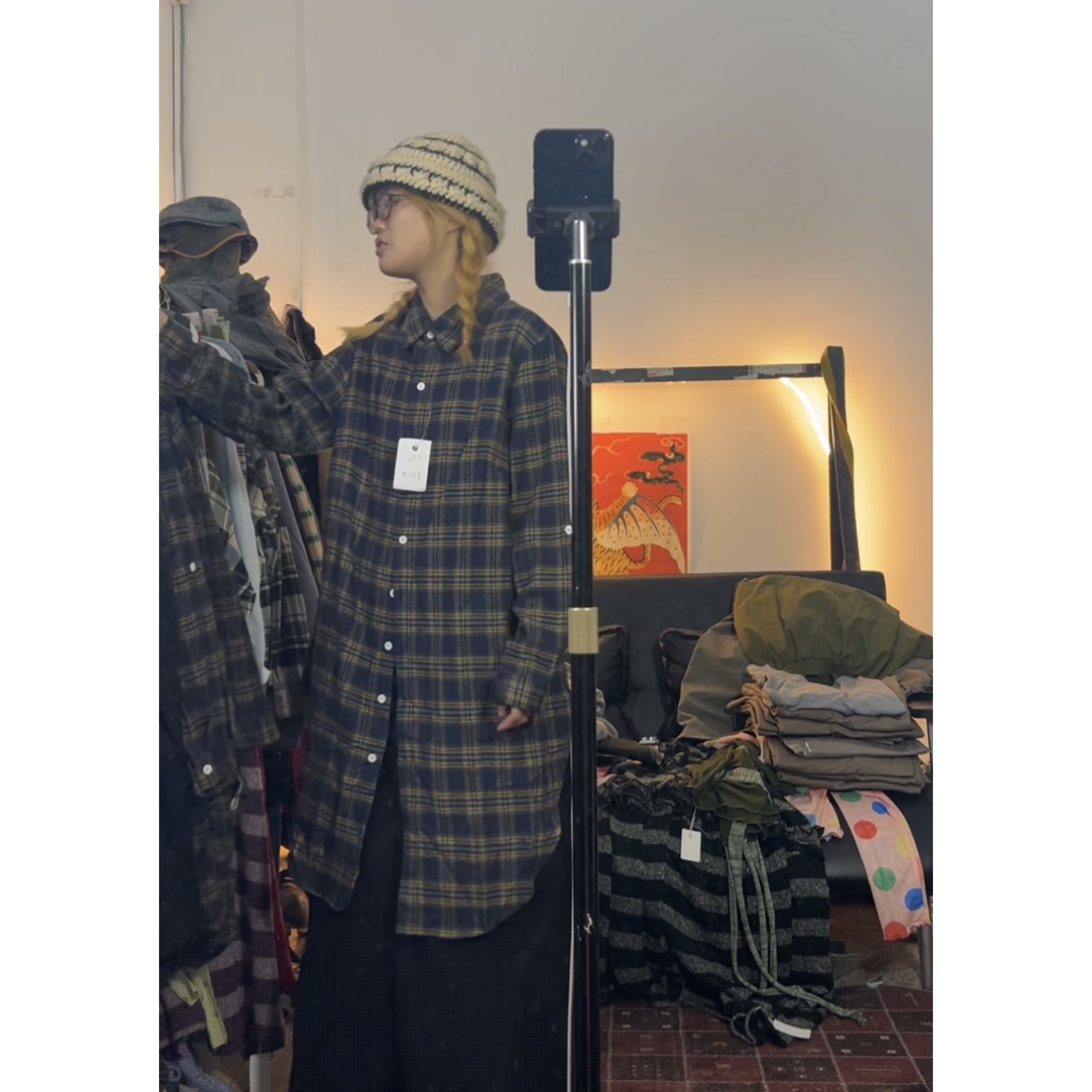  《长款格子·磨毛衬衣裙》