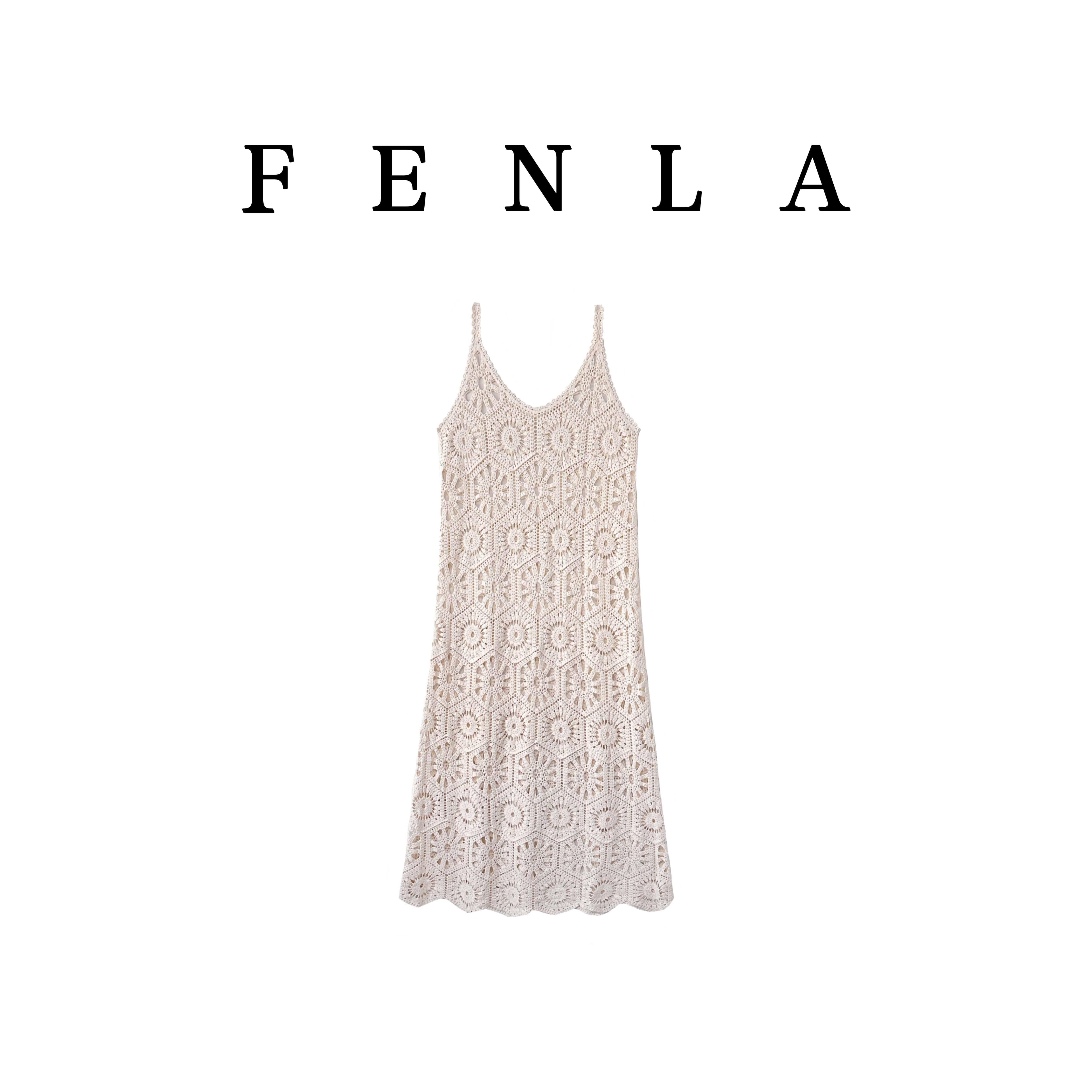 【惠姐私服】法式钩花复古镂空针织连衣裙设计感A字背心裙子 82601