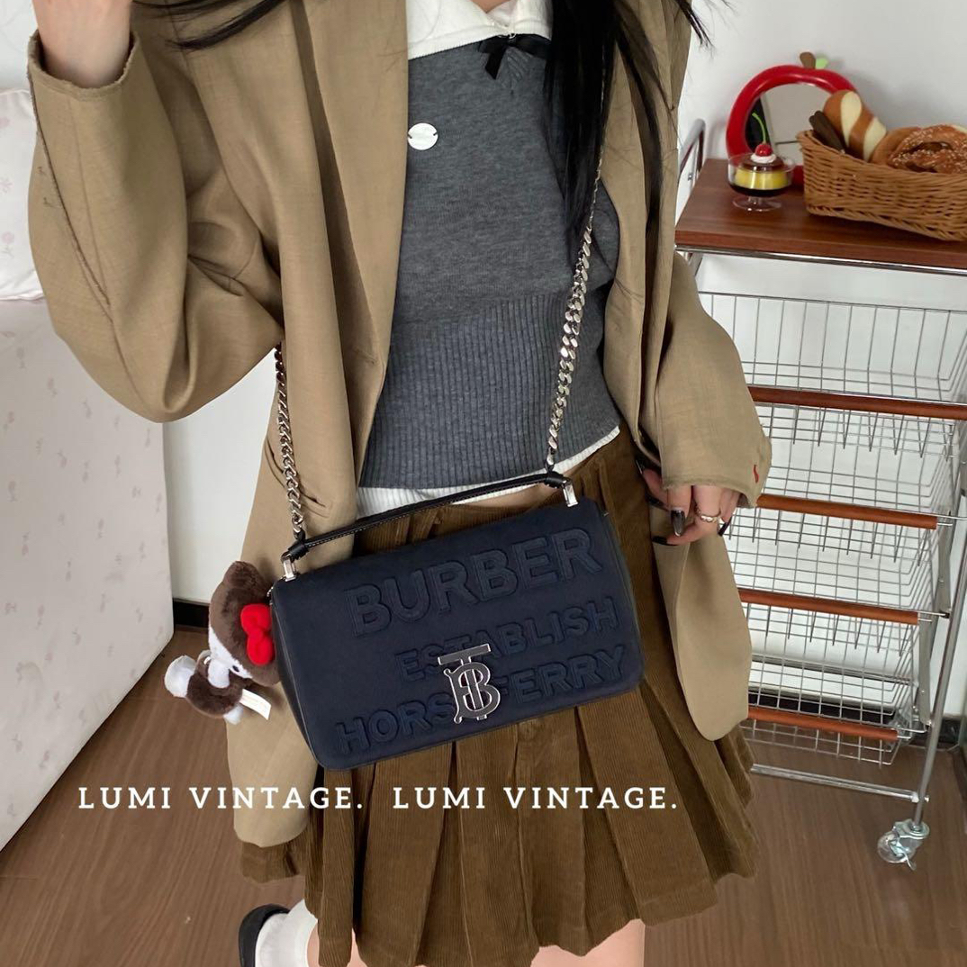 95新 BURBERRY/博柏利 蓝色丹宁中号lola单肩包 12313919
