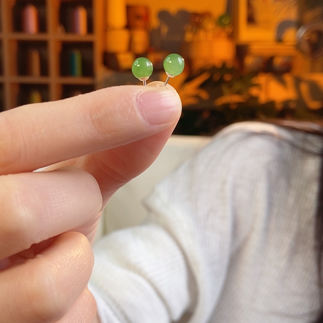 银S925镶嵌和田玉耳饰