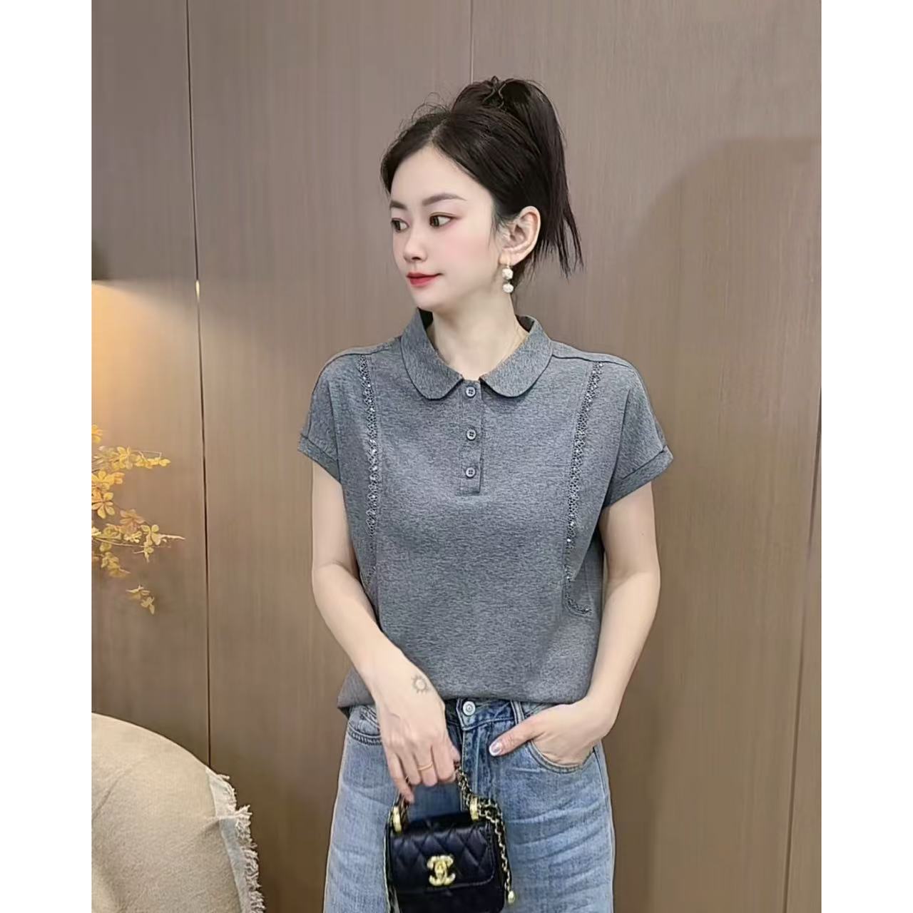 【89962】新品轻奢气质显瘦欧若风棉上衣