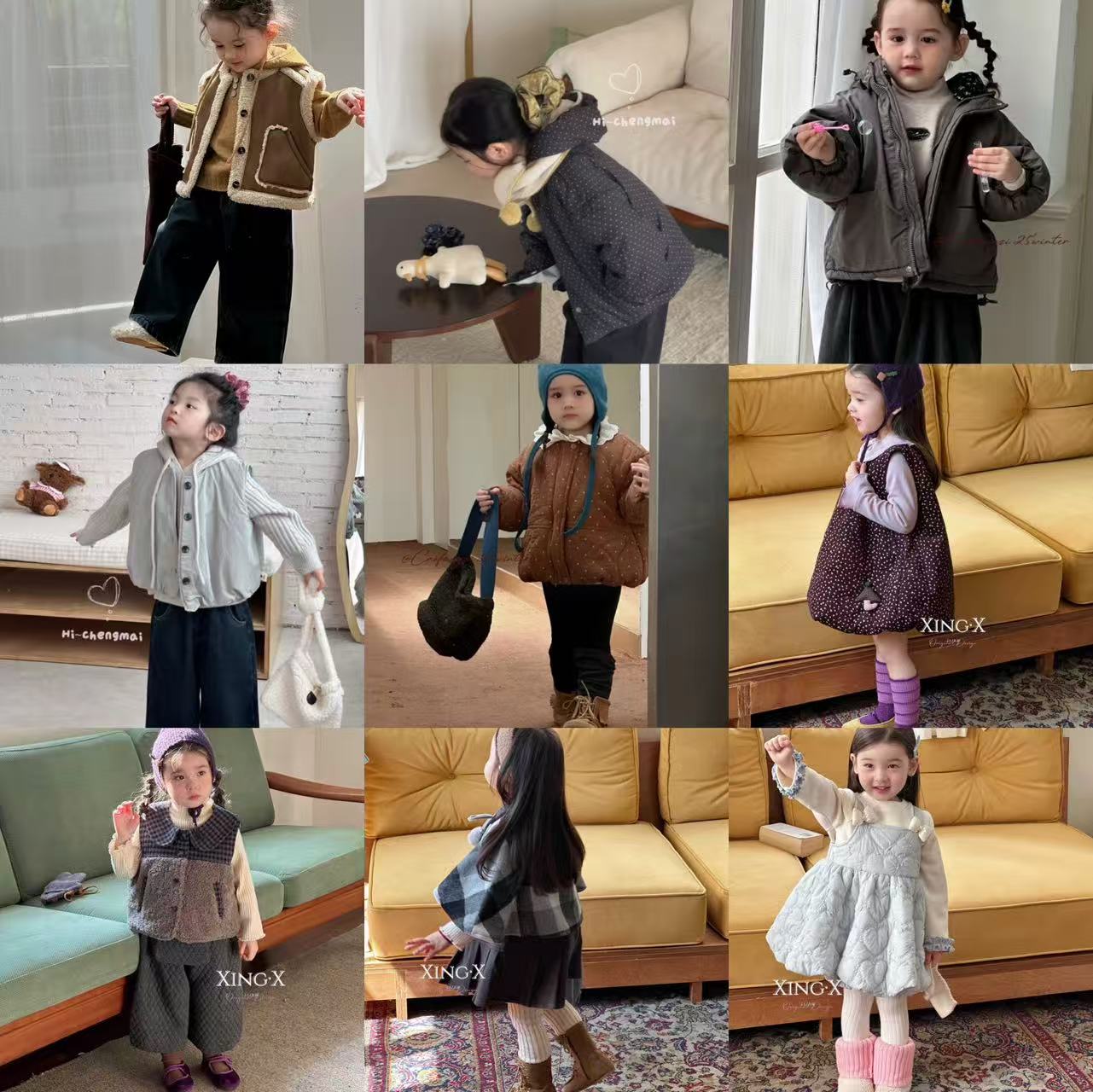 （076-150）米语25深秋冬女童加绒加厚上衣裤子外套