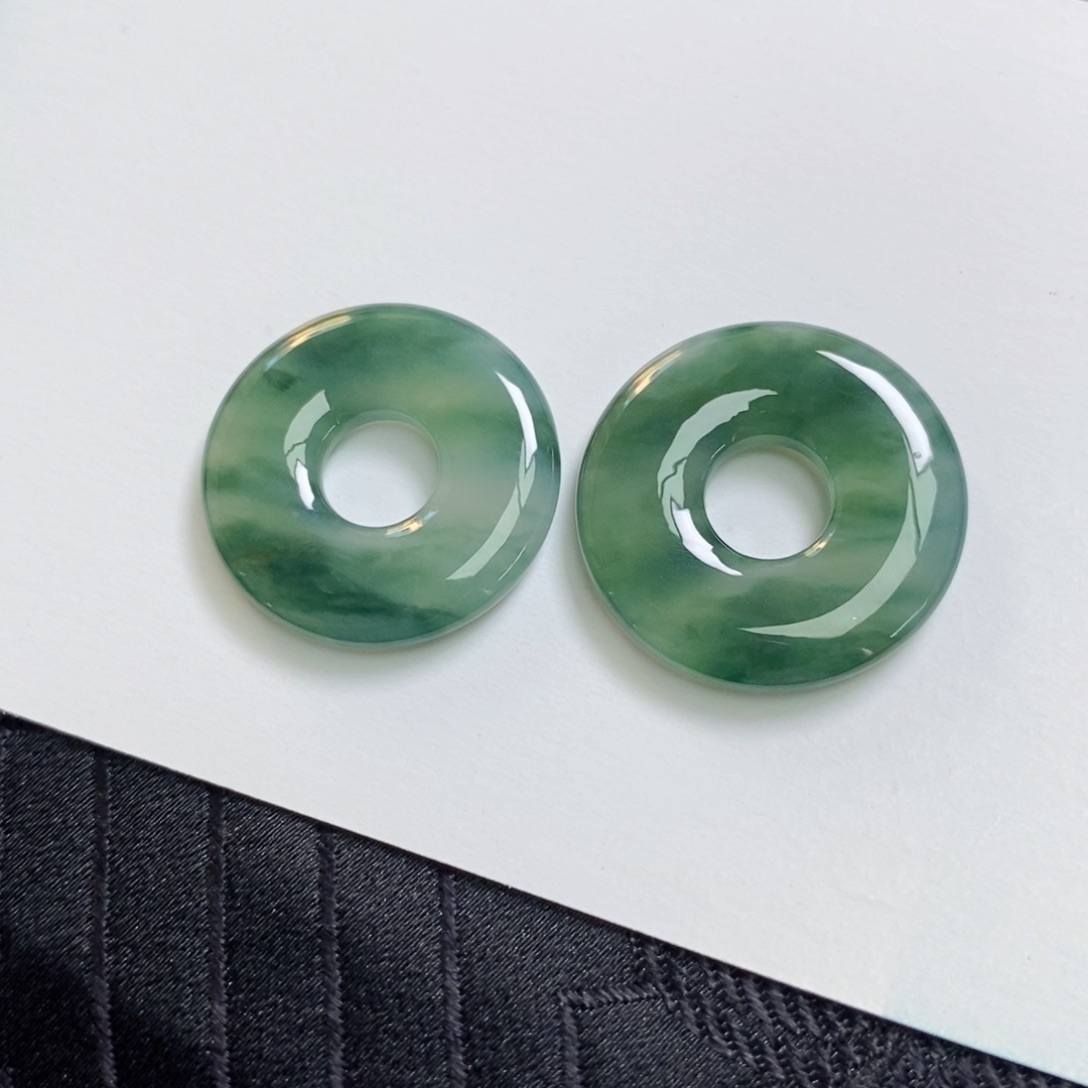 翡翠未镶嵌耳饰江南烟雨意境感甜甜圈