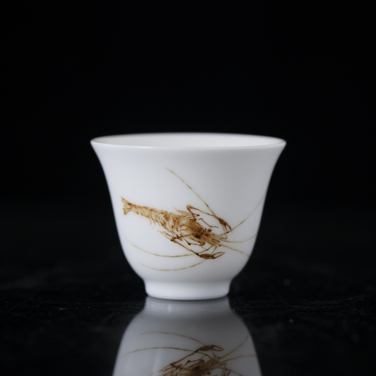 自慢堂-玉兰杯釉中彩虾--不言美器-景德镇茶杯