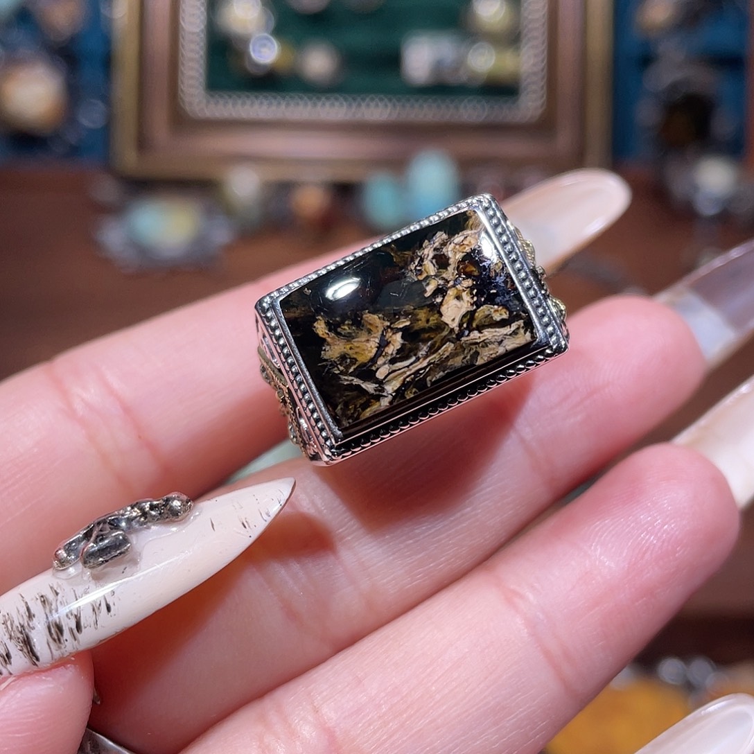 &***、琥珀银S925镶嵌戒指戒指