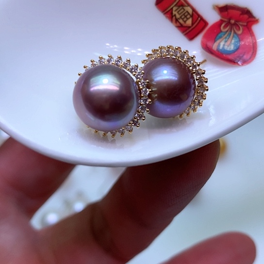 淡水珍珠耳饰银S925镶嵌