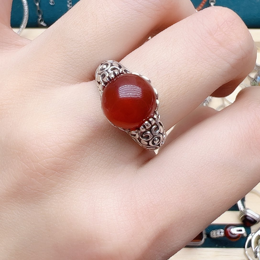 玛瑙/玉髓戒指银S925镶嵌