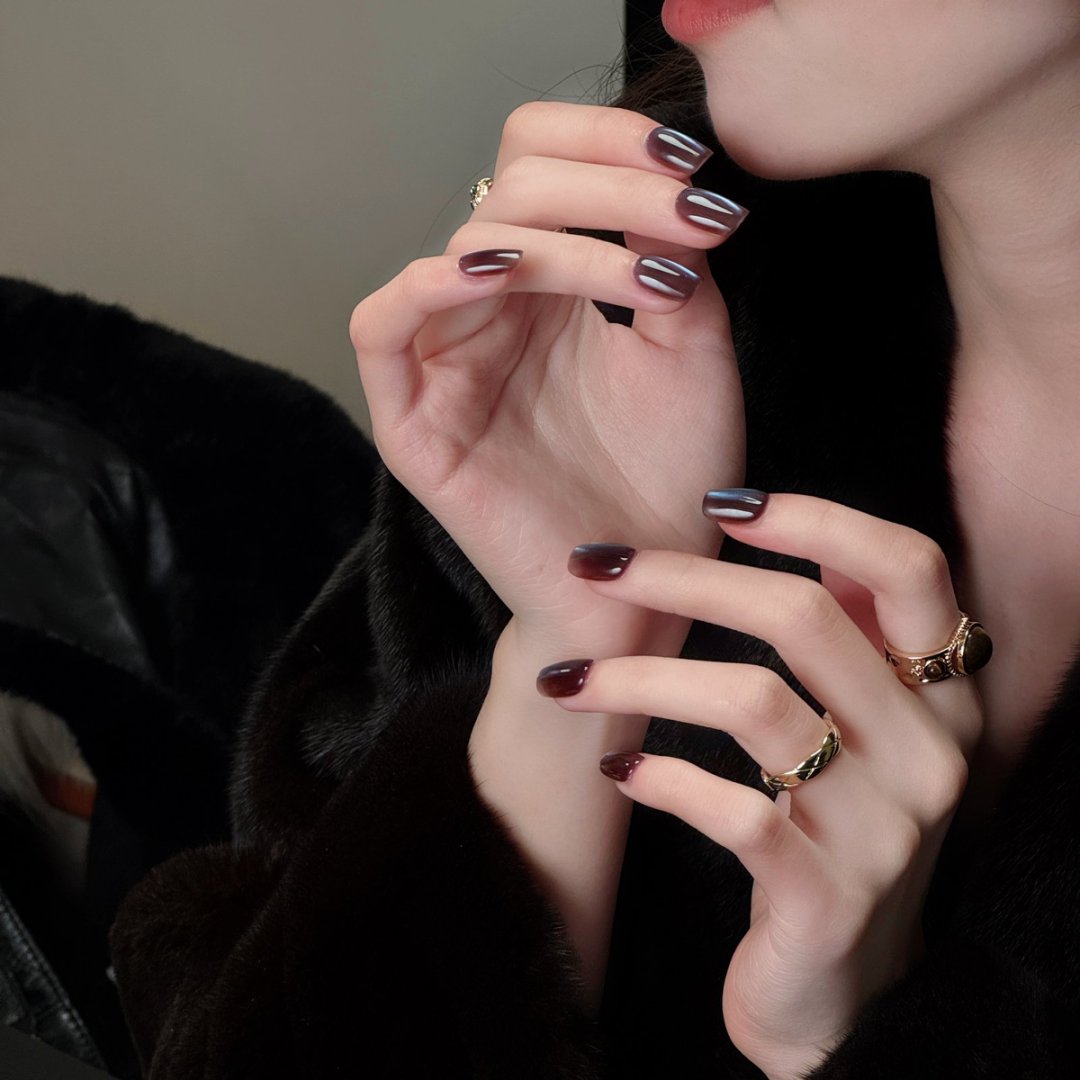 【树莓】黑加仑紫冰透显白渐变温柔气质款手工穿戴甲短款美甲