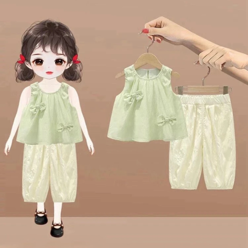 女童套装夏季新款夏装儿童夏天衣服女孩无袖上衣生日女童防晒衣