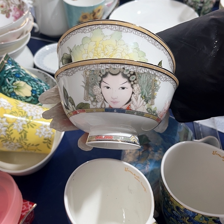 碗微瑕骨瓷碗贵妃醉酒两只装