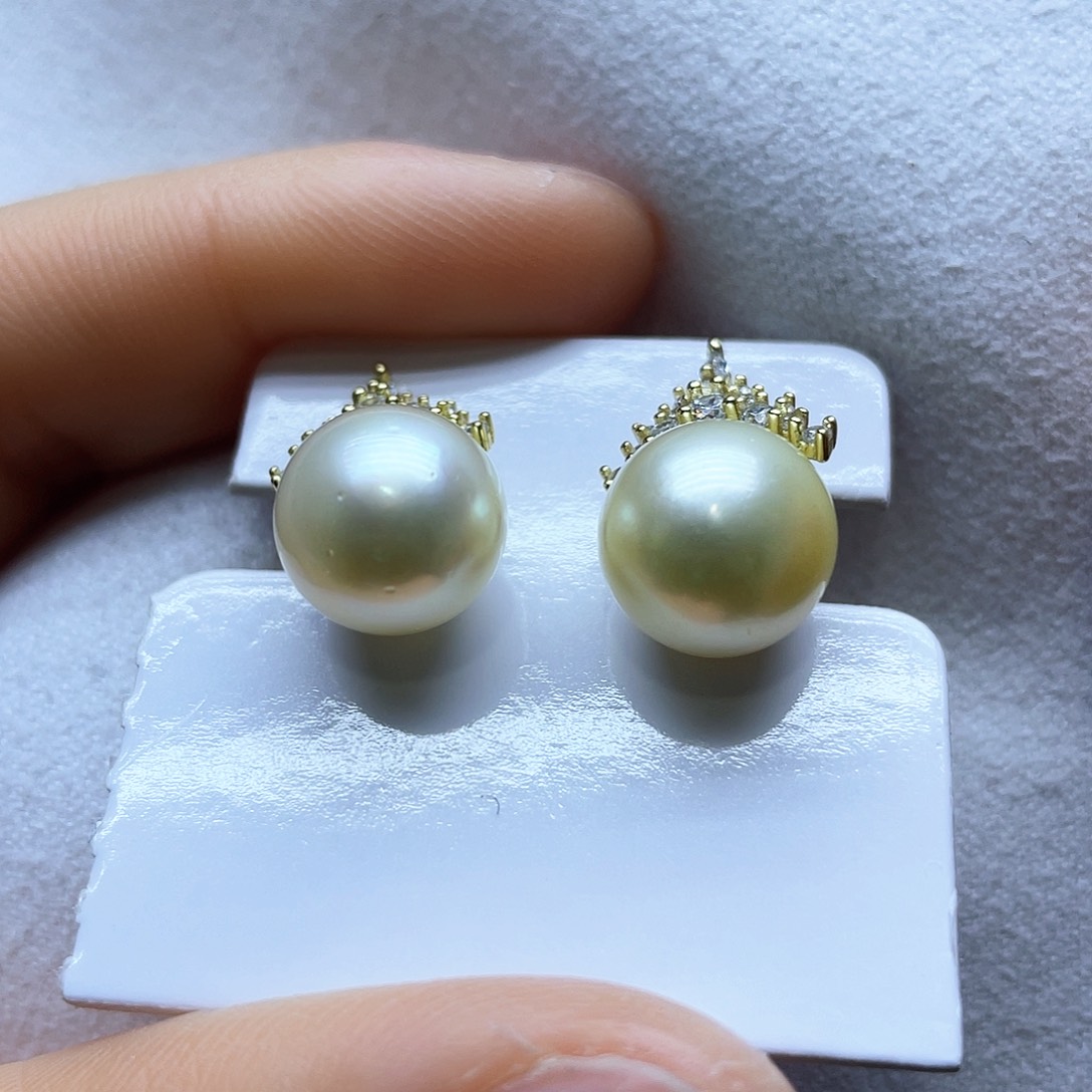 海水珍珠耳饰银S925镶嵌