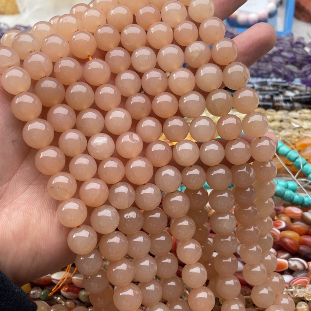 玛瑙/玉髓珠宝半成品未镶嵌一条装卡10mm藕色玉髓圆珠