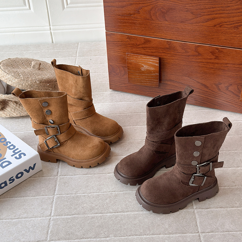 潮流街边 洋气 冬季 儿童铆钉软绒加绒马丁靴