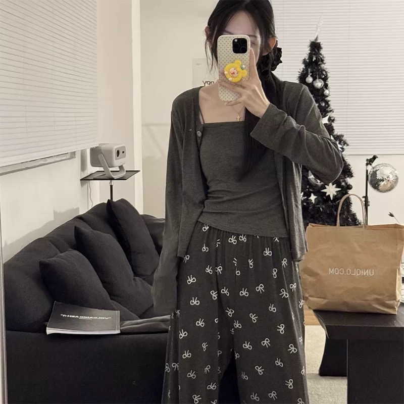 2号-【qm】睡衣女春秋捡漏莫代尔长袖长裤可外穿家居服套装