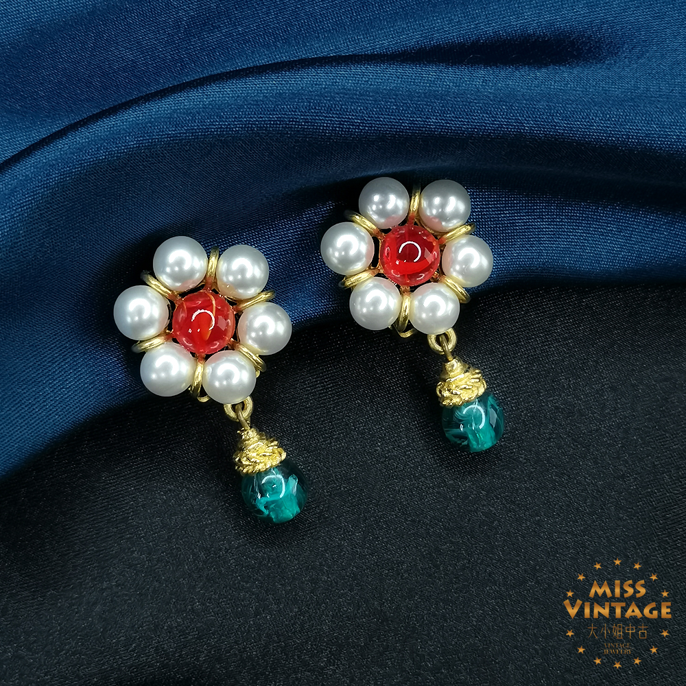 Ben Amun拜雅曼花朵琉璃耳夹[1504101-033]