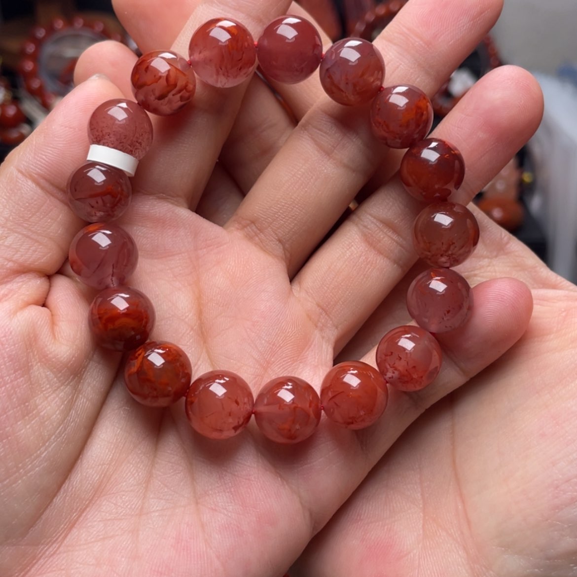 【闪购商品】未镶嵌12mm火焰纹圆珠手串南红玛瑙青*薄