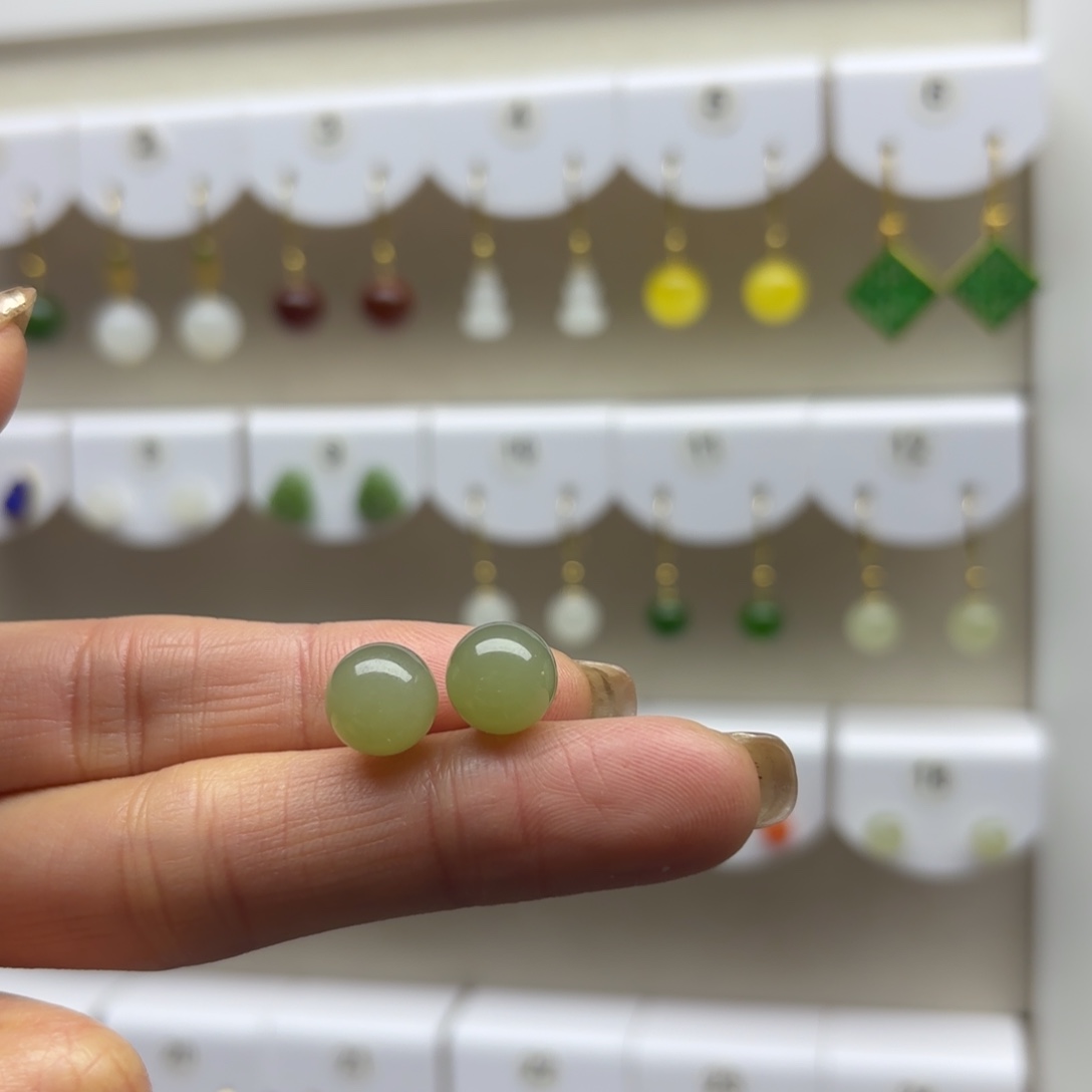 和田玉银S925镶嵌耳饰