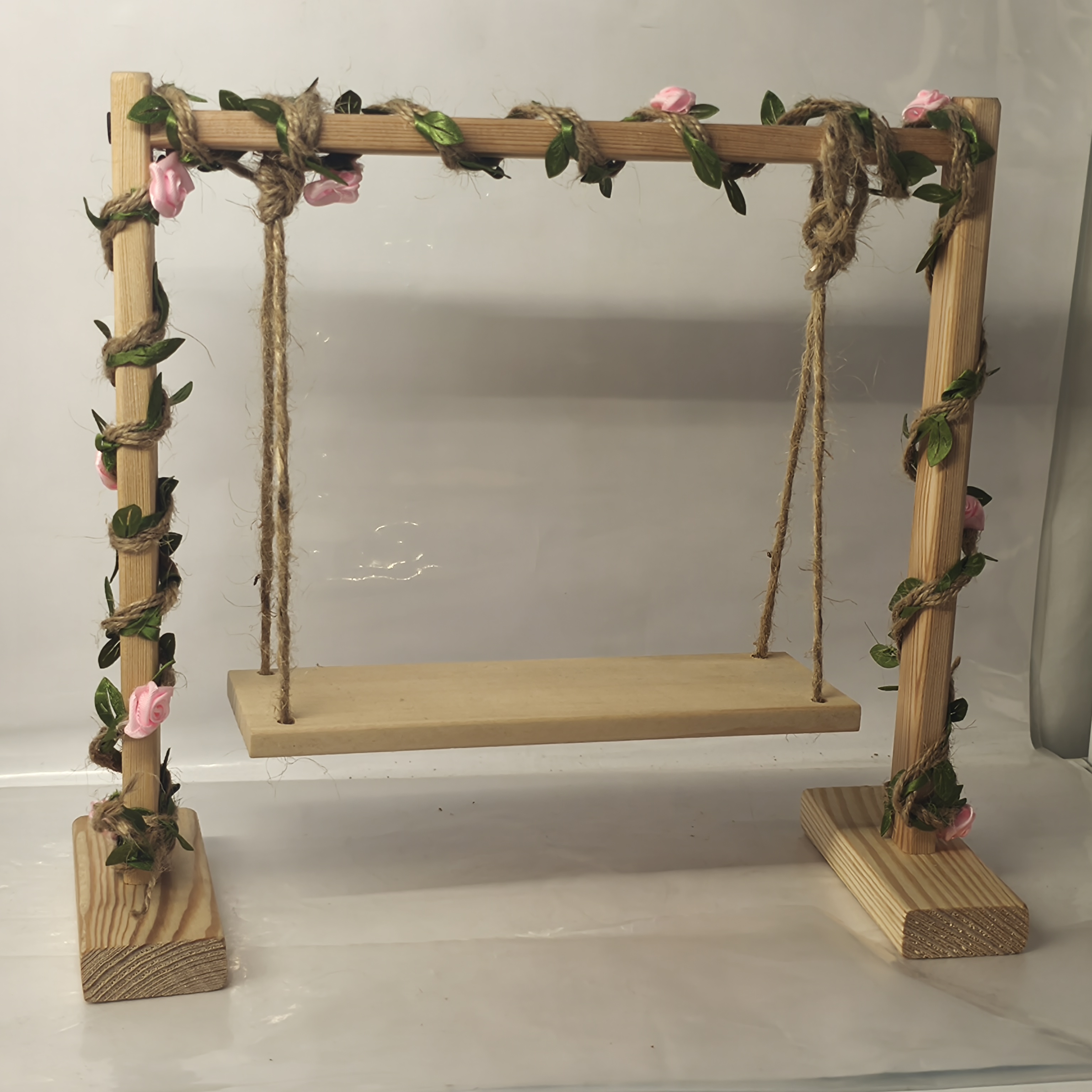 拓海家 实木秋千 泡面压通用 秋千模型 纯手工制作带上面的花绳