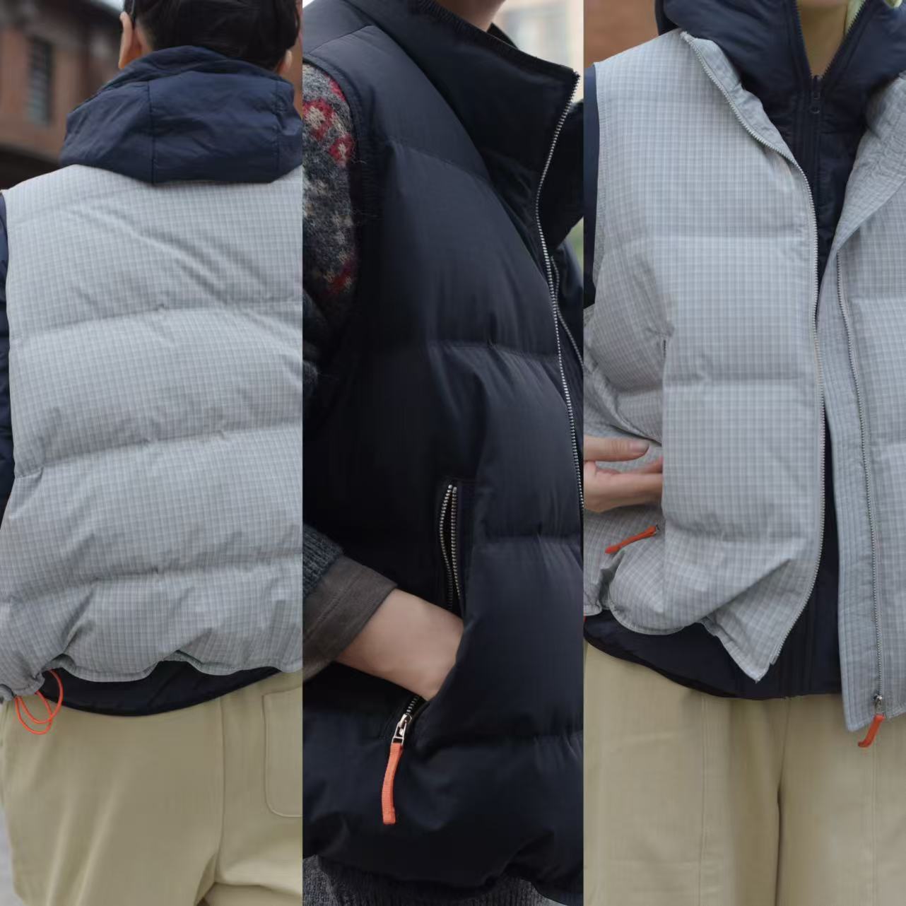 【秀秀新品】格子撞色抽绳马甲冬季