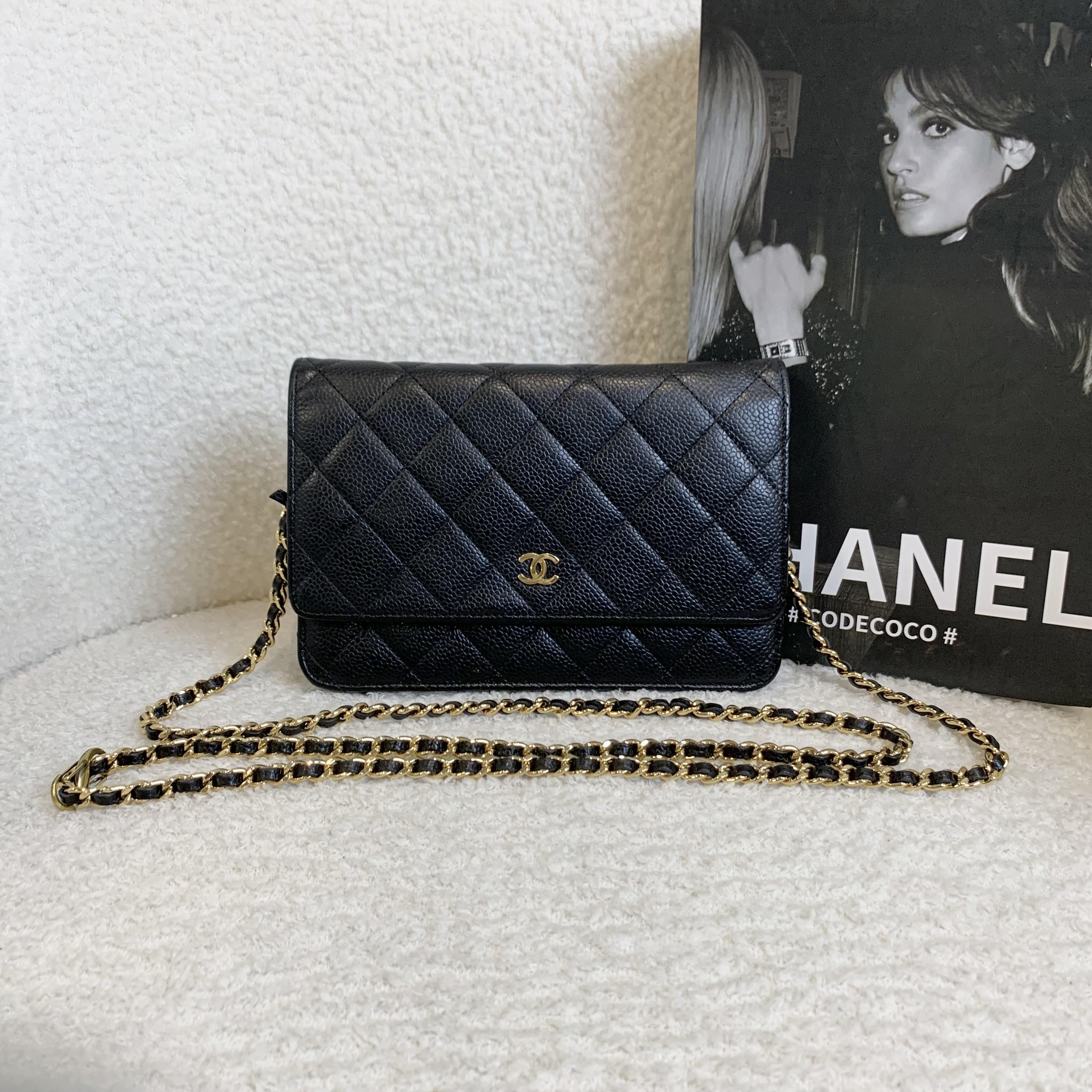 99新 Chanel/香奈儿 壹臻/黑金荔枝牛woc 22开/64849055