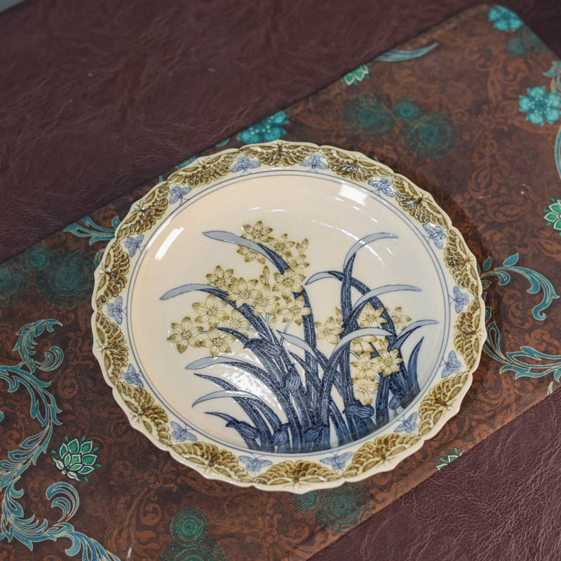 【非遗好物】立勤堂青花釉里金水仙葵口壶承（YLJ-HC-051）