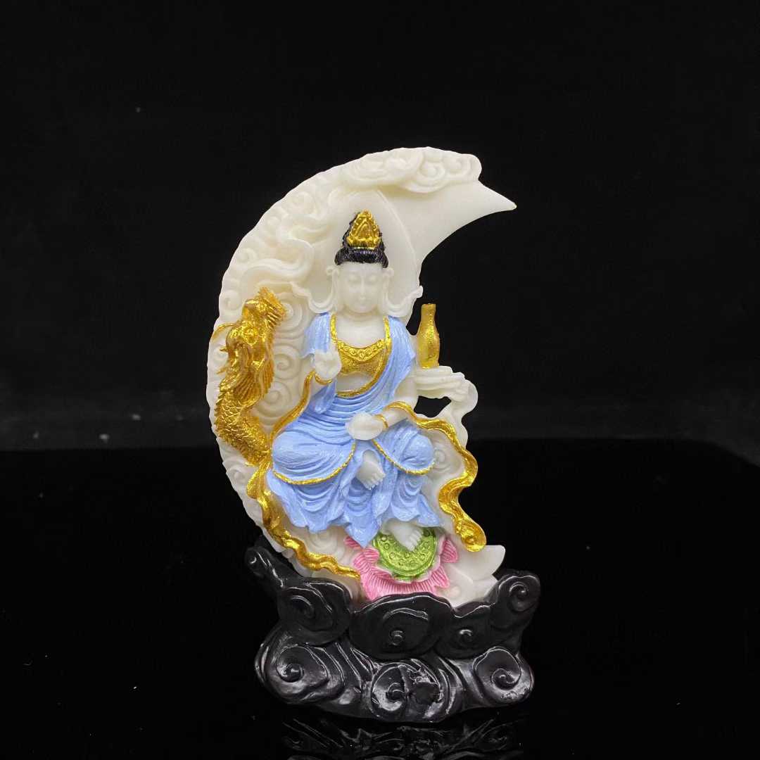 象牙果雕刻月牙观音水月观音家居客厅玄关装饰工艺品桌面摆件