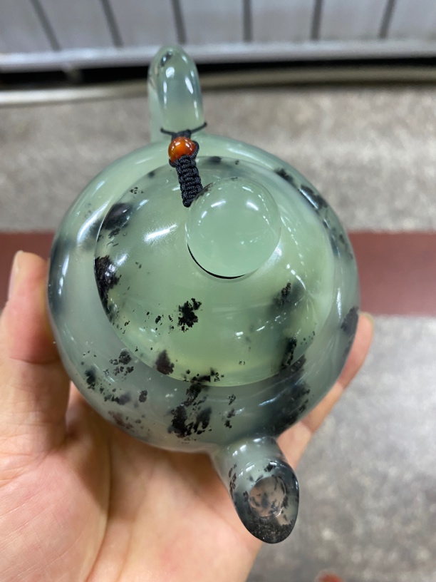 天然岫玉水墨丹青精美茶壶