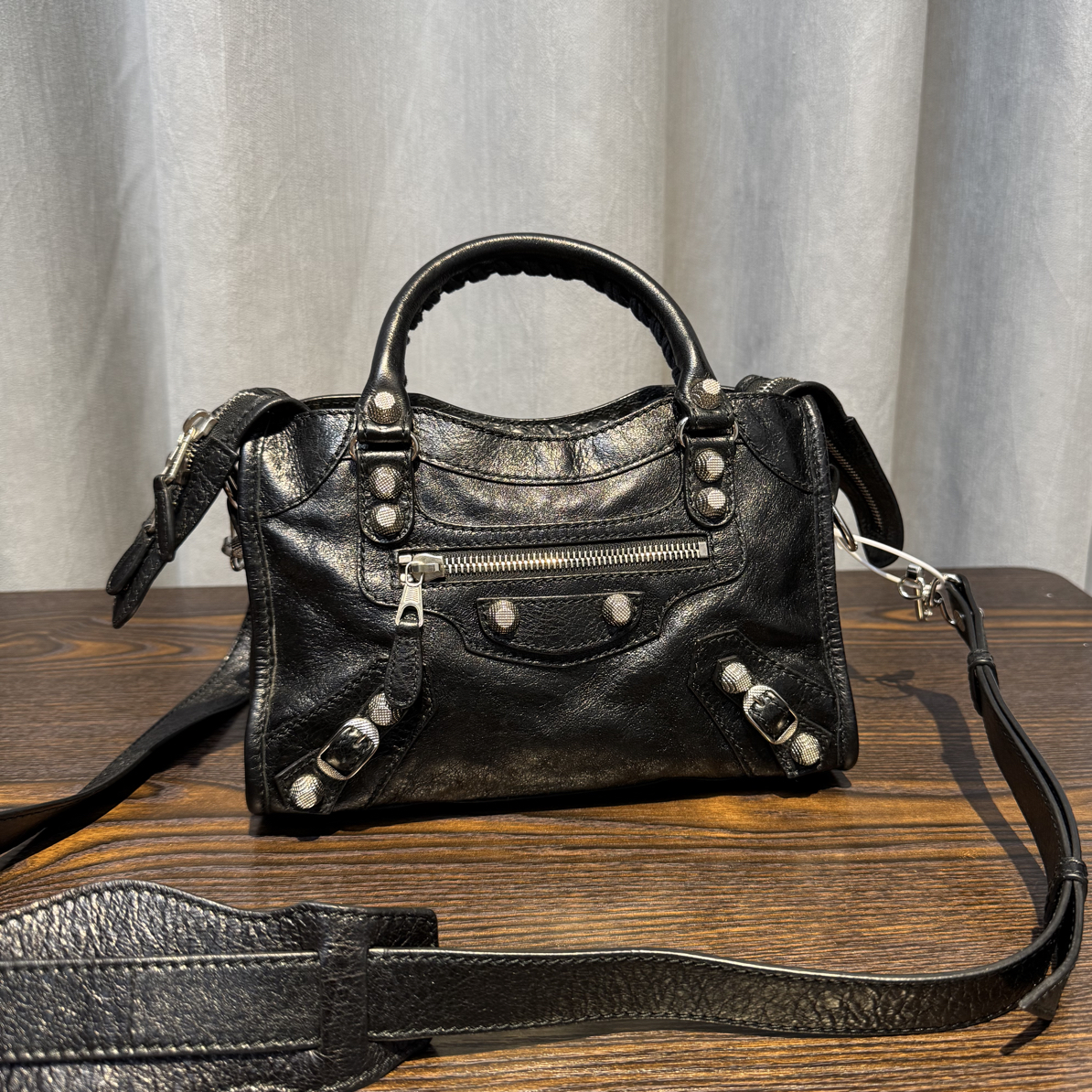 99新 Balenciaga/巴黎世家 巴黎世家黑银mini机车包