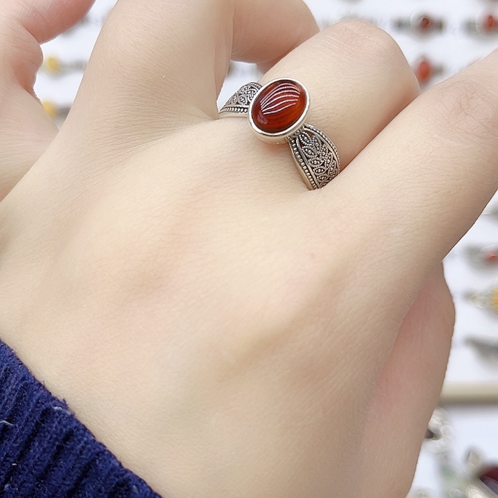 血珀戒指银S925镶嵌天然