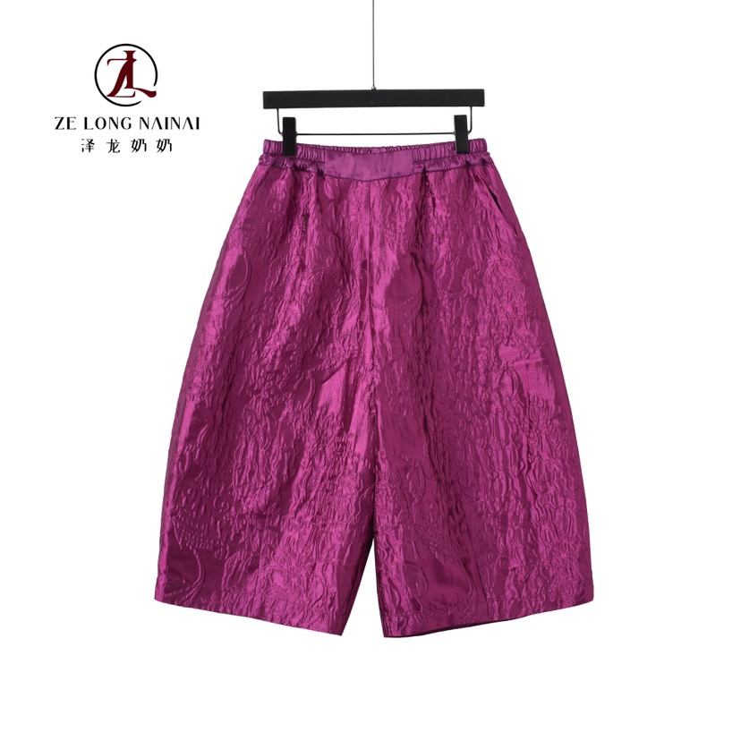 523 泽龙奶奶原创四色牡丹提花花苞裤松紧腰裤