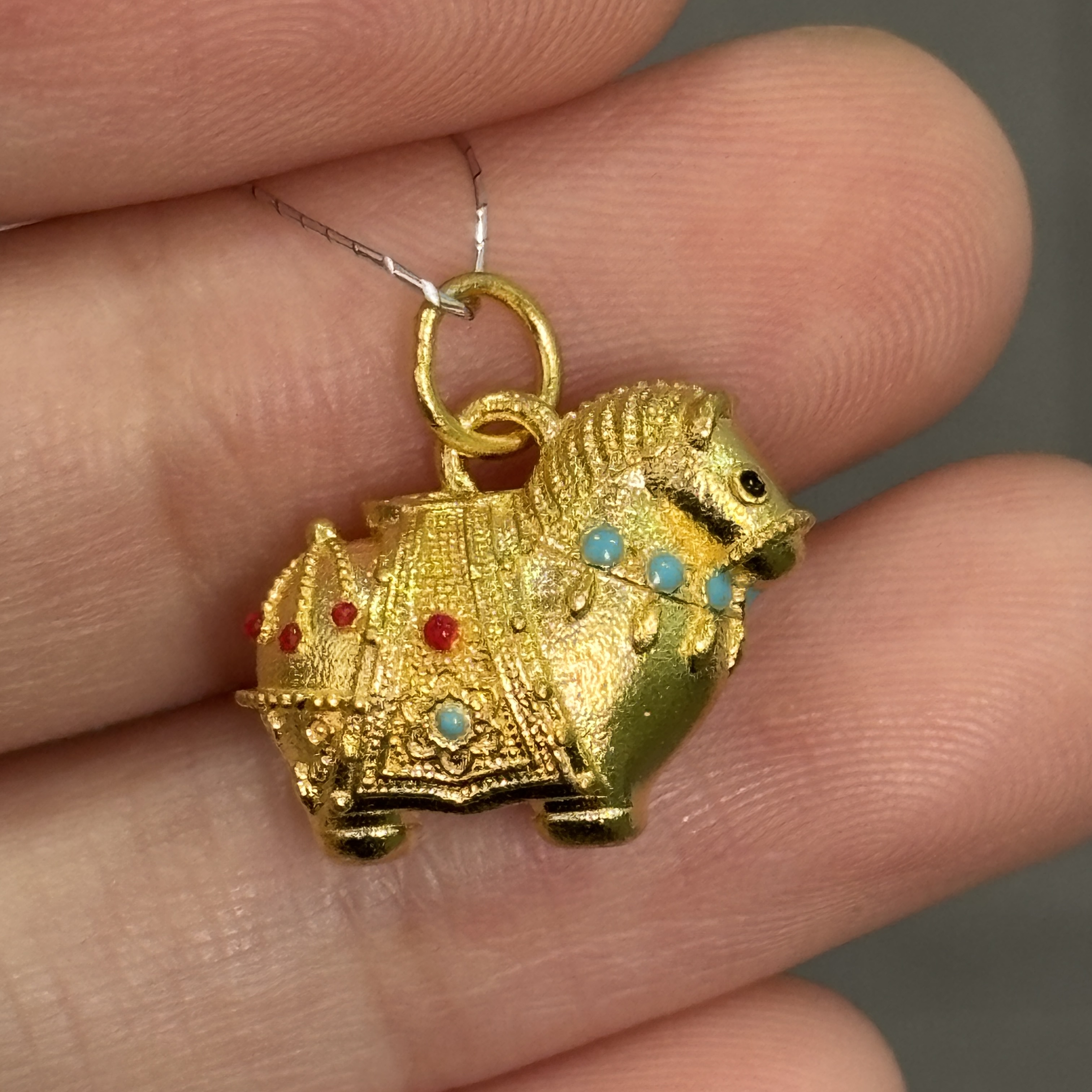 77福利-小唐马吊坠（烧蓝/素面） 足金999 总重出