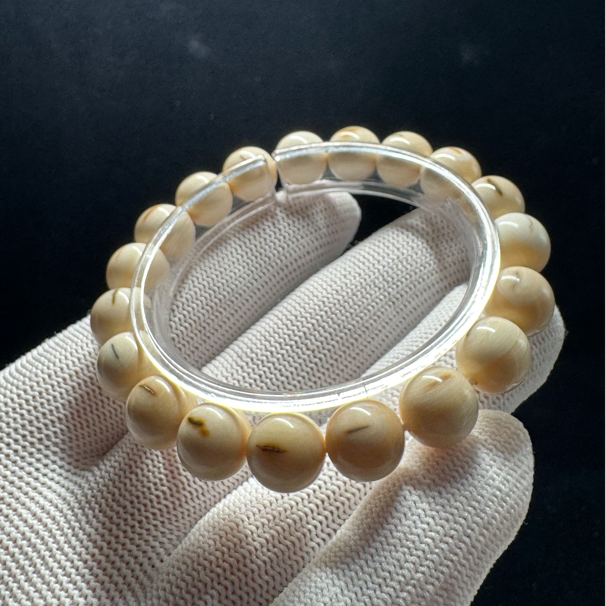 YZ335 10*10芝士皮圆珠带眼手串19颗天然猛犸牙支持鉴定假一罚四