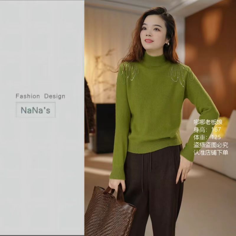 NaNa's 25年秋冬新款加厚流光亮肩时尚打底针织上衣