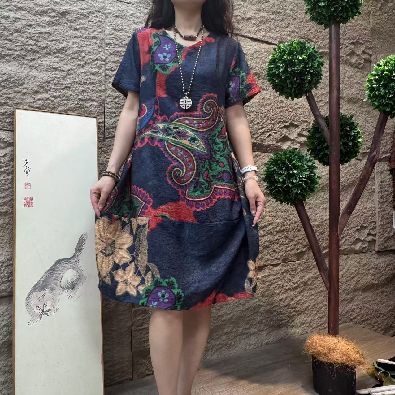 11013新款夏季优雅减龄宽松遮肉洋气连衣裙QZ