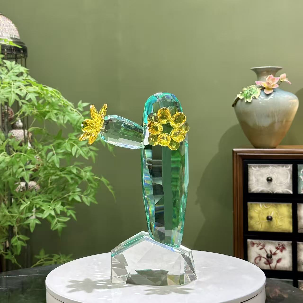 【摩登良品】水晶琉璃轻奢简约高档艺术设计仙人掌摆件装饰玄关酒柜
