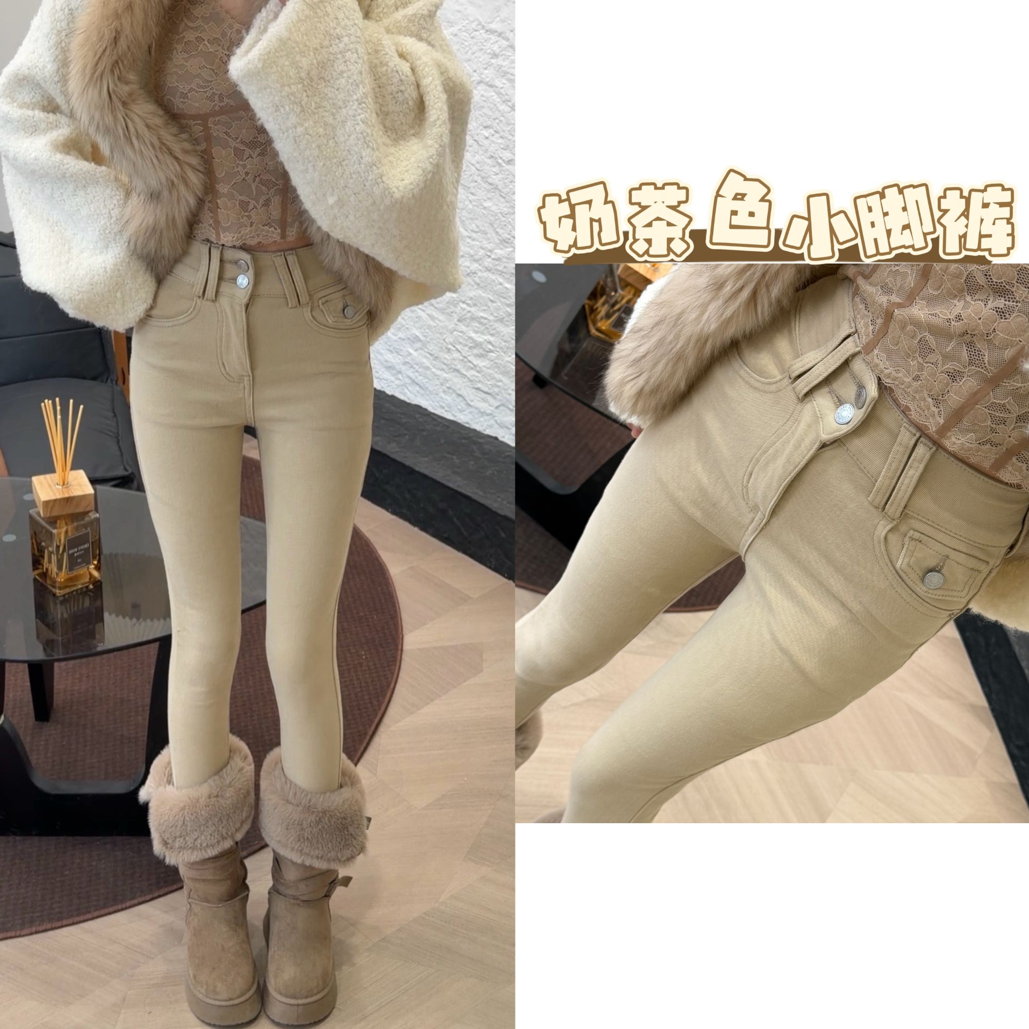 2025铅笔裤高腰两粒扣小脚牛仔裤女修身显瘦弹力铅笔裤九分裤子