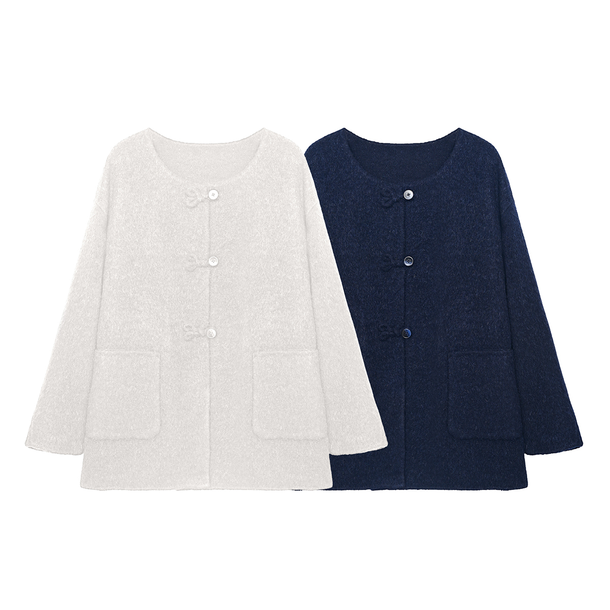 金雀绫【伯爵夫人】气质圆领轻奢宽松加宽加大毛呢外套SZA4MW659